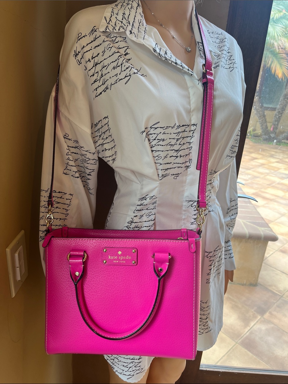 kate spade Neon Pink Pebble Leather Satchel/Crossbody Bag